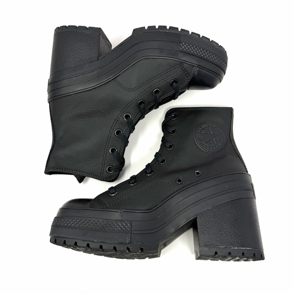 Converse Women's Chuck 70 De Luxe Heel Sneaker Sz 8.5 Black Leather Shoe EUC - Picture 3 of 9